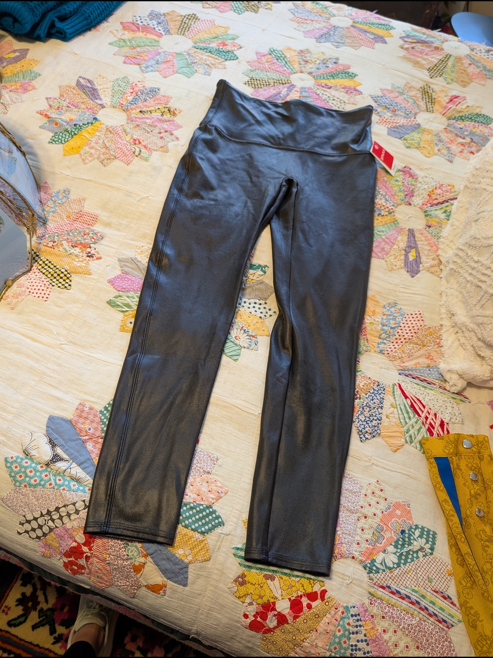 SPANX Black Faux-Leather Leggings NWT Sz XL